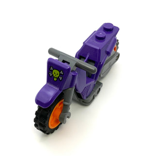Stuntz Flywheel Motorcycle Dirt Bike with Lime Skull and Silver Crossbones Pattern, Part# 75522pb01c01 Part LEGO® Dark Purple  