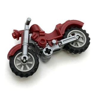 Motorcycle Vintage with Flat Silver Chassis and Light Bluish Gray Wheels, Part# 85983c02 Part LEGO® Dark Red  