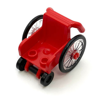 Minifigure Utensil, Wheelchair with Trans-Clear Wheelchair Wheels and Black Trolley Wheels, Part# 24312c01 Part LEGO® Red  