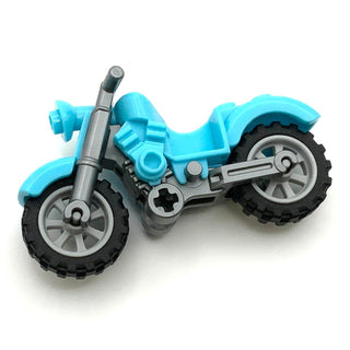 Motorcycle Vintage with Flat Silver Chassis and Light Bluish Gray Wheels, Part# 85983c02 Part LEGO® Medium Azure  