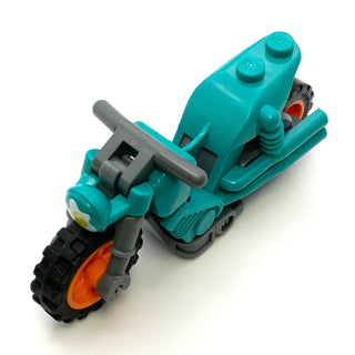Stuntz Flywheel Motorcycle Dual Exhaust Bike with Fried Egg on Headlight Pattern, Part# 75537pb02c01 Part LEGO® Dark Turquoise  