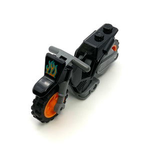 Stuntz Flywheel Motorcycle Dirt Bike with Flames Pattern, Part# 75522pb02c01 Part LEGO® Black  