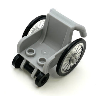 Minifigure Utensil, Wheelchair with Trans-Clear Wheelchair Wheels and Black Trolley Wheels, Part# 24312c01 Part LEGO® Light Bluish Gray  