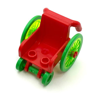 Minifigure Utensil, Wheelchair with Trans-Bright Green Wheelchair Wheels and Bright Green Trolley Wheels, Part# 24312c02 Part LEGO® Red  