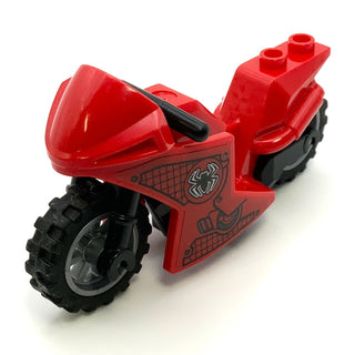 Motorcycle Sport Bike with Black Frame, Flat Silver Wheels with Spider-man Pattern, Part# 18895c06pb01 Part LEGO® Red  